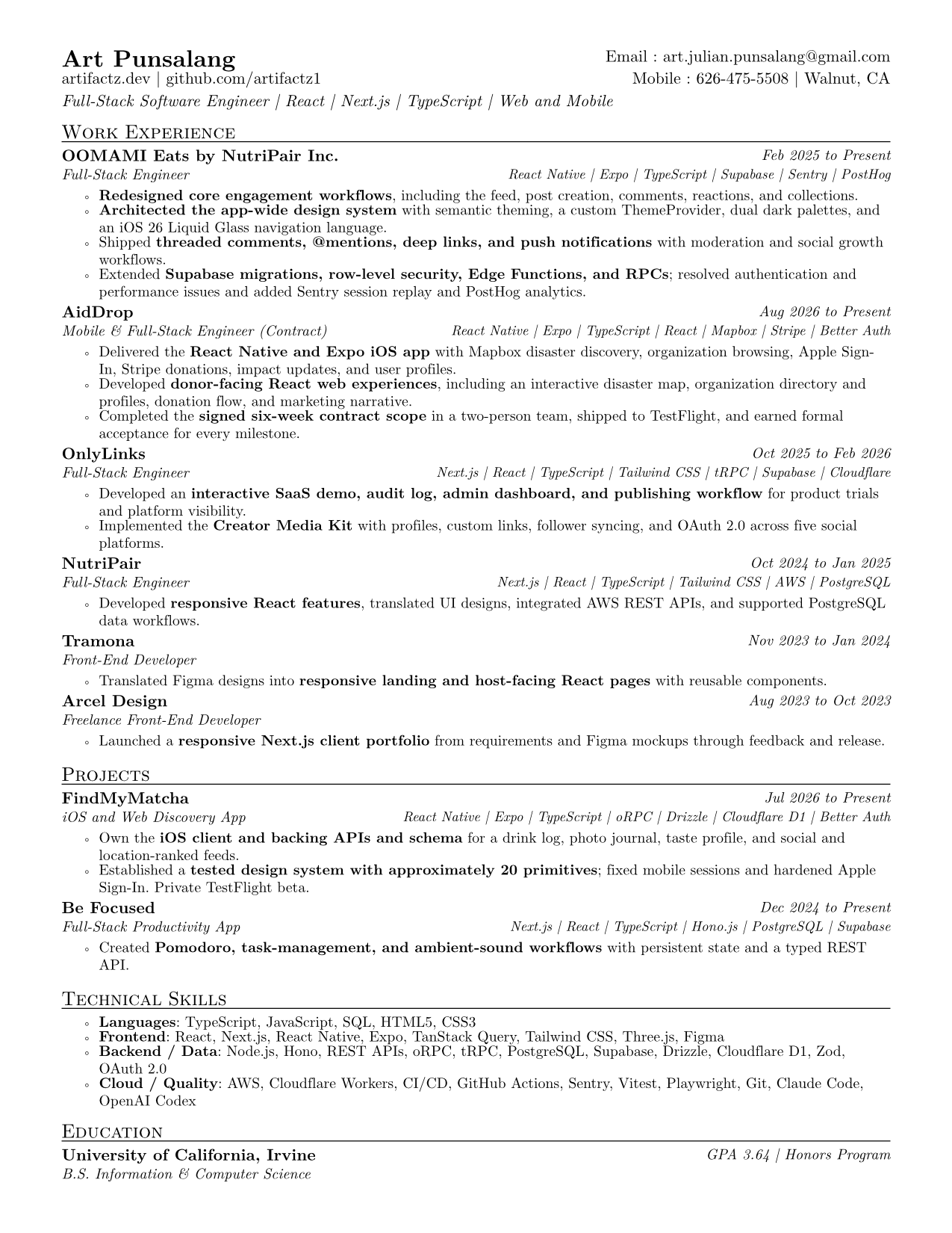 Art Punsalang's resume